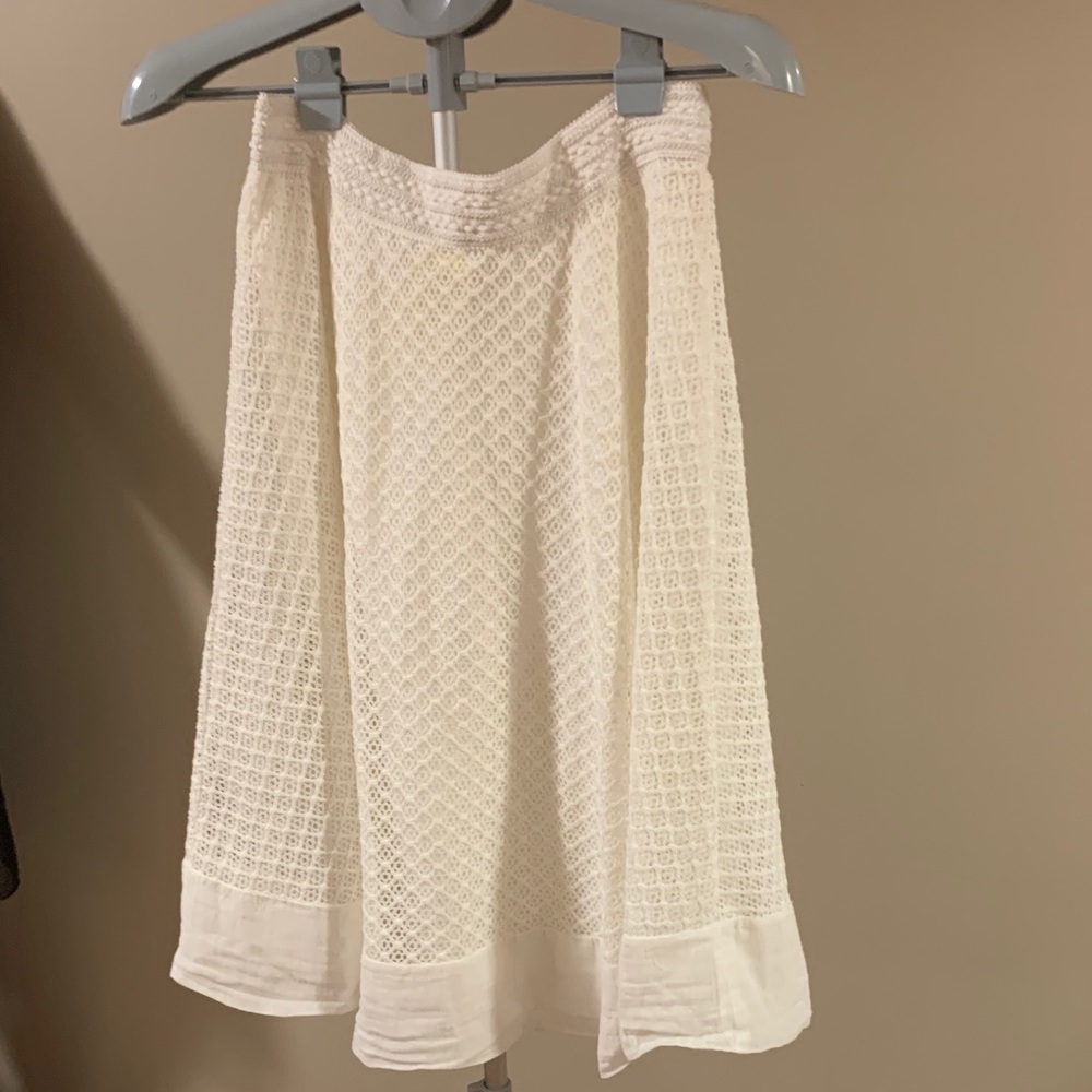 Adiva Women's White Pull-on Skirt, Cotton Cutout, Fully Lined, Size Small